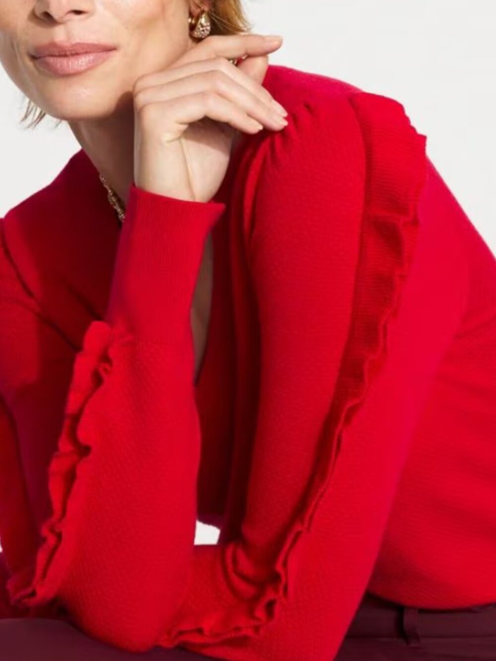 nwt WHITE HOUSE BLACK MARKET ruffle sleeve fitted sweater small red